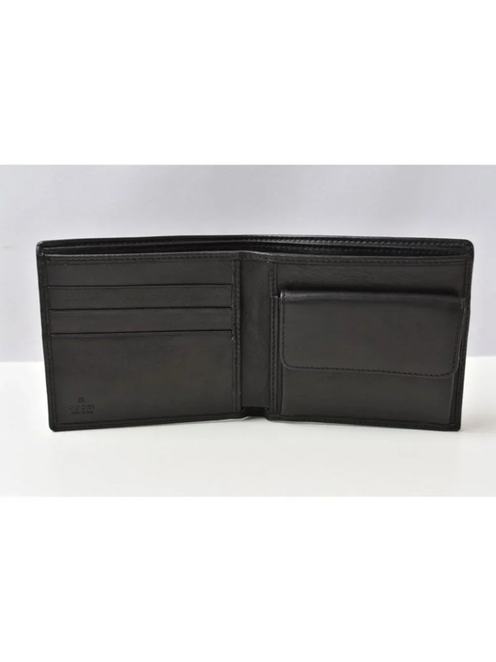 Gucci Wallet Vintage Folded Leather Black Gold